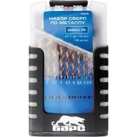 Набор сверл по металлу, 1-10 мм (через 0.5 мм), 19 шт, Р6М5, многогранная заточка, бокс Барс