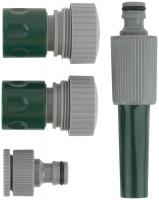 Набор поливочный 4 шт. 3/4" (насадка для полива,соединитель, соединитель с автостопом, адаптер внешний)