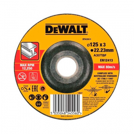 Круг шлифовальный по металлу DeWalt 125x22.2x3мм