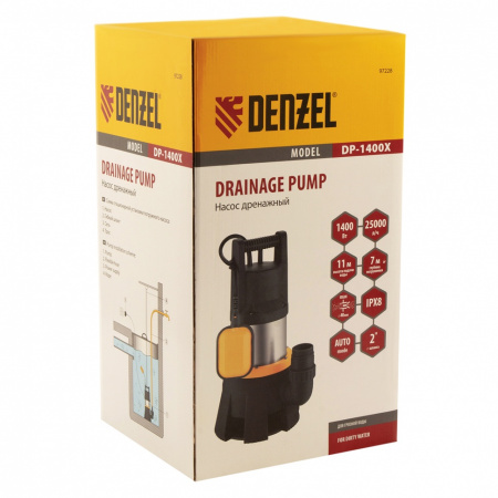 Дренажный насос DP1400X, 1400 Вт, подъем 11 м, 25000 л/ч Denzel