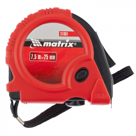 Рулетка Rubber, 7.5 м х 25 мм, обрезиненный корпус Matrix
